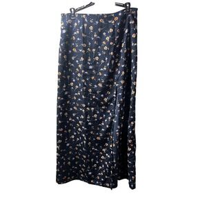 SHEIN Curve Navy Floral Maxi Skirt – Size 4XL – High Slit – No Stretch